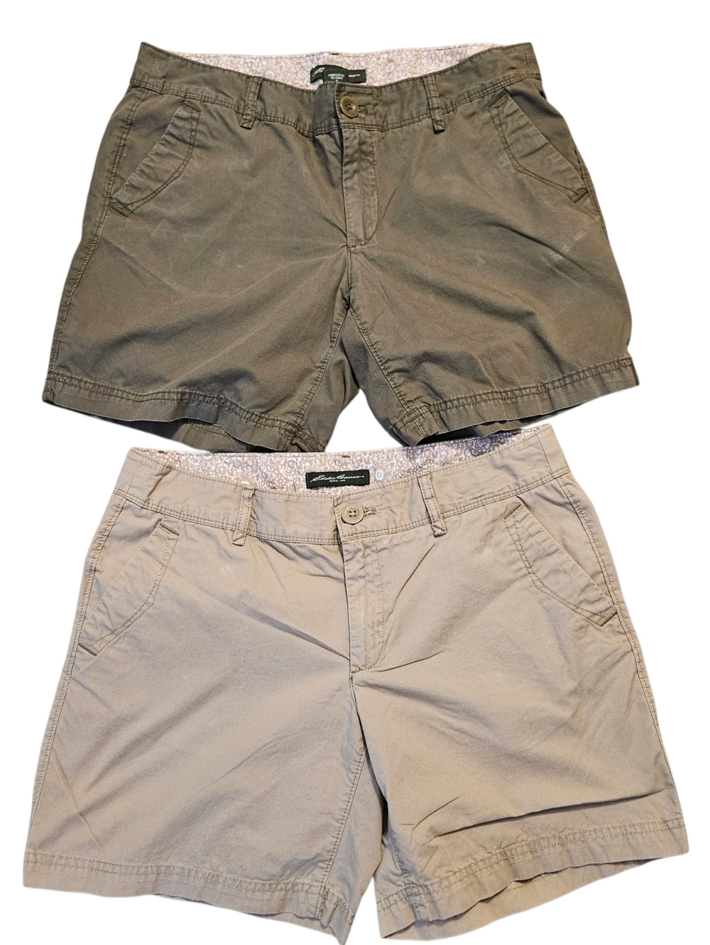 Eddie Bauer Hiking Shorts Khaki Tan And Green Women's Size 8